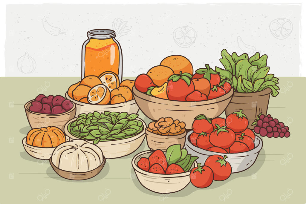 زمینه‌ای با دست‌کشیده از غذای ارگانیک و سالم