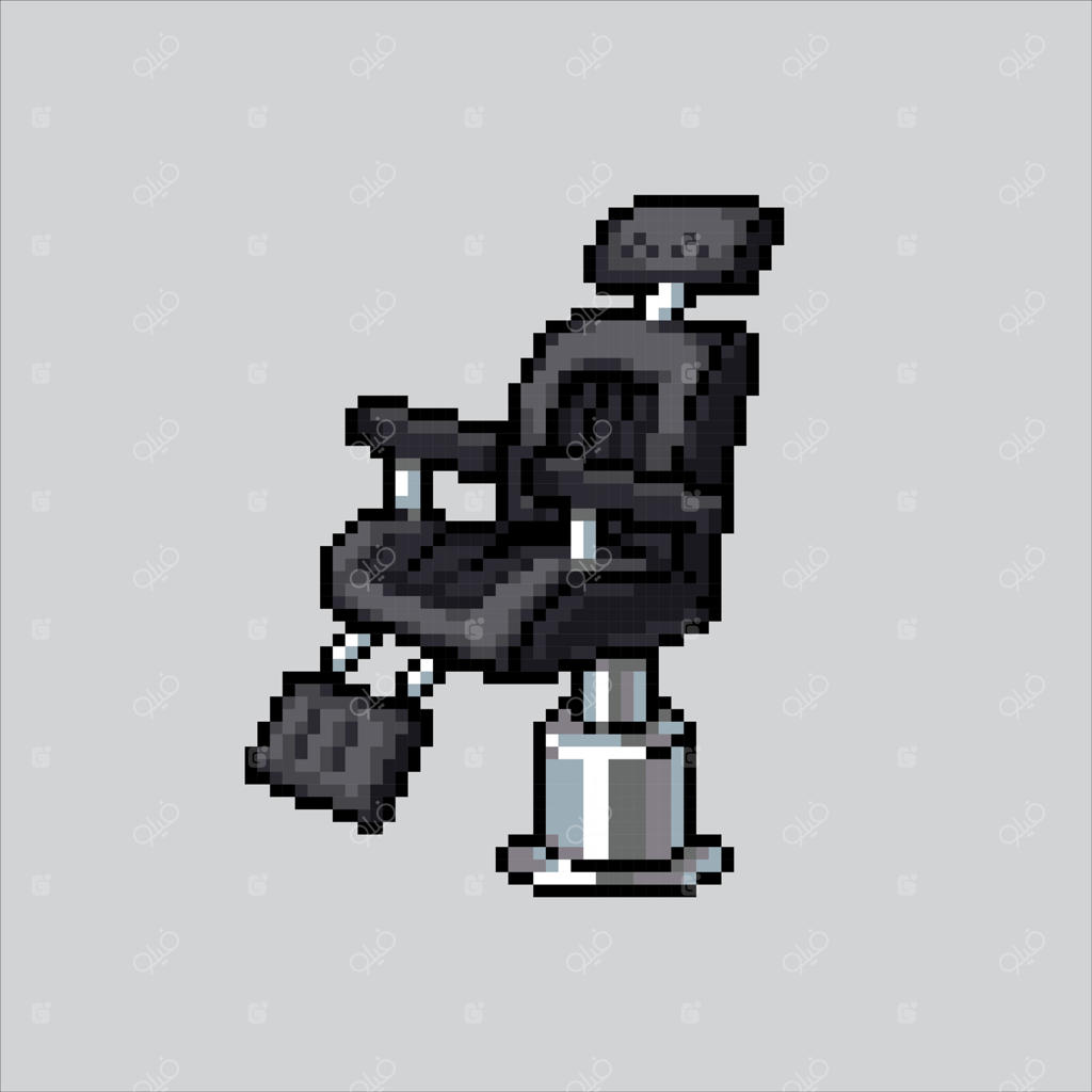 تصویر هنر پیکسلی صندلی آرایشگاه: طراحی پیکسلی صندلی آرایشگاه برای بازی و نماد وب‌سایت با سبک قدیمی و رترو.