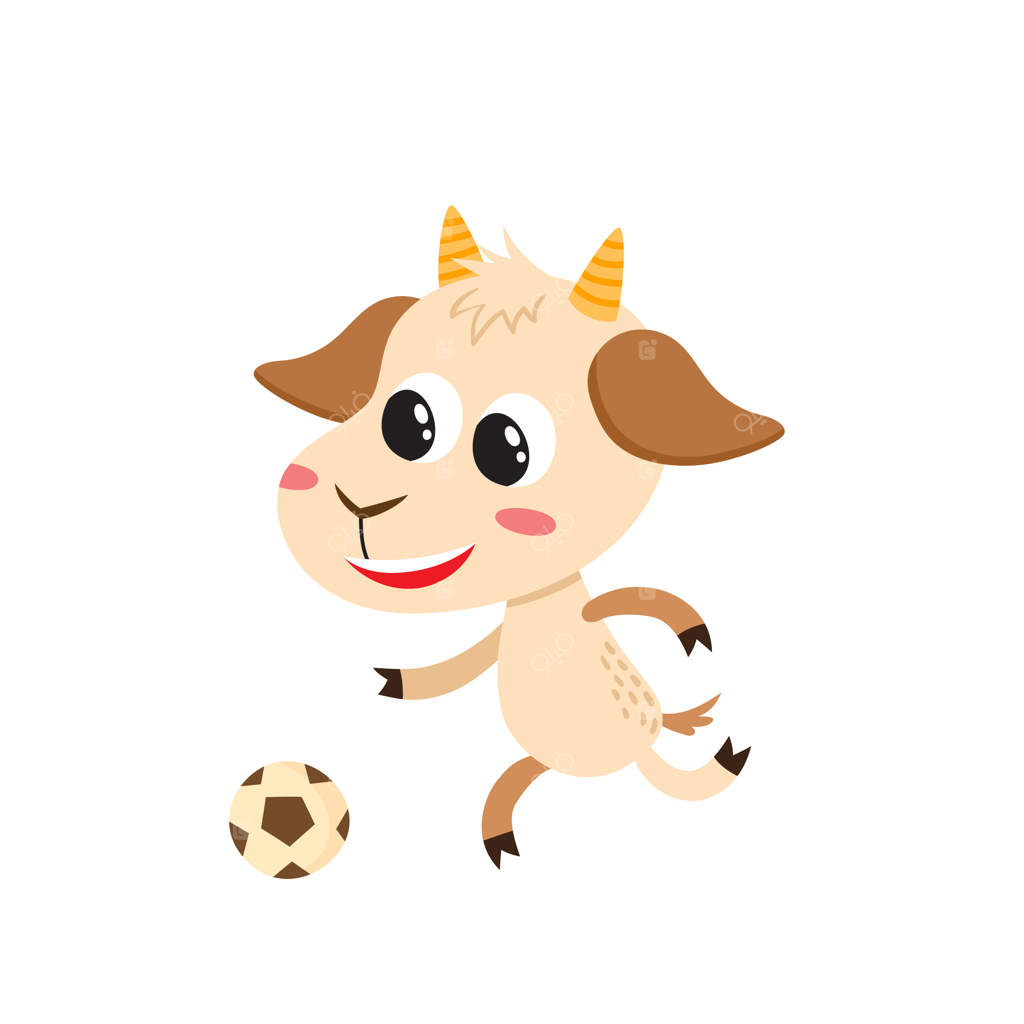 تصویر وکتور بز کارتونی خنده‌دار - شخصیت بانمک بز ایستاده با توپ