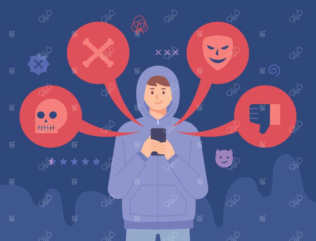 پسری با هودی در حال ارسال پیام نامناسبی روی موبایلش است.