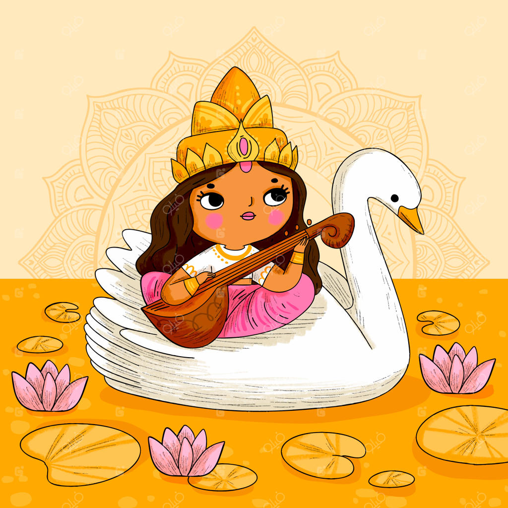 تصویر جذاب ساراسواتی بر روی قوی سفید