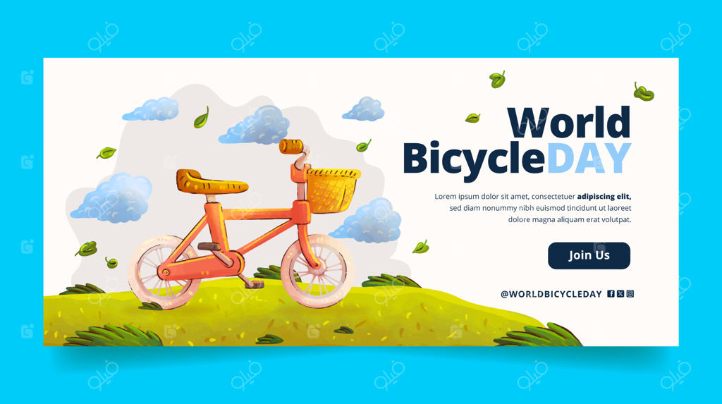 قالب بنر افقی برای جشن روز جهانی دوچرخه‌سواری