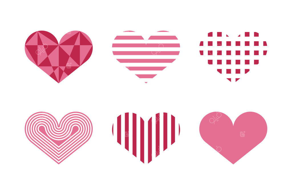 مجموعه‌ای از قلب‌ها با طرح‌های تزیینی. کارت روز ولنتاین. تصویر وکتور