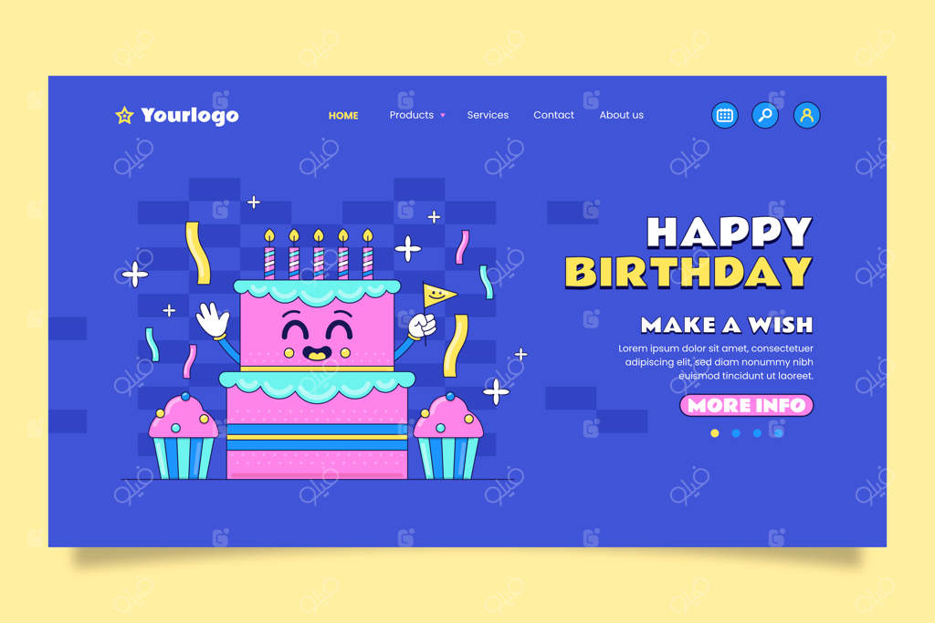 صفحه فرود جشن تولد با طراحی دستی