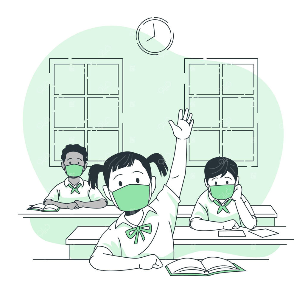 تصویرسازی مفهومی کودکان با ماسک در مدرسه