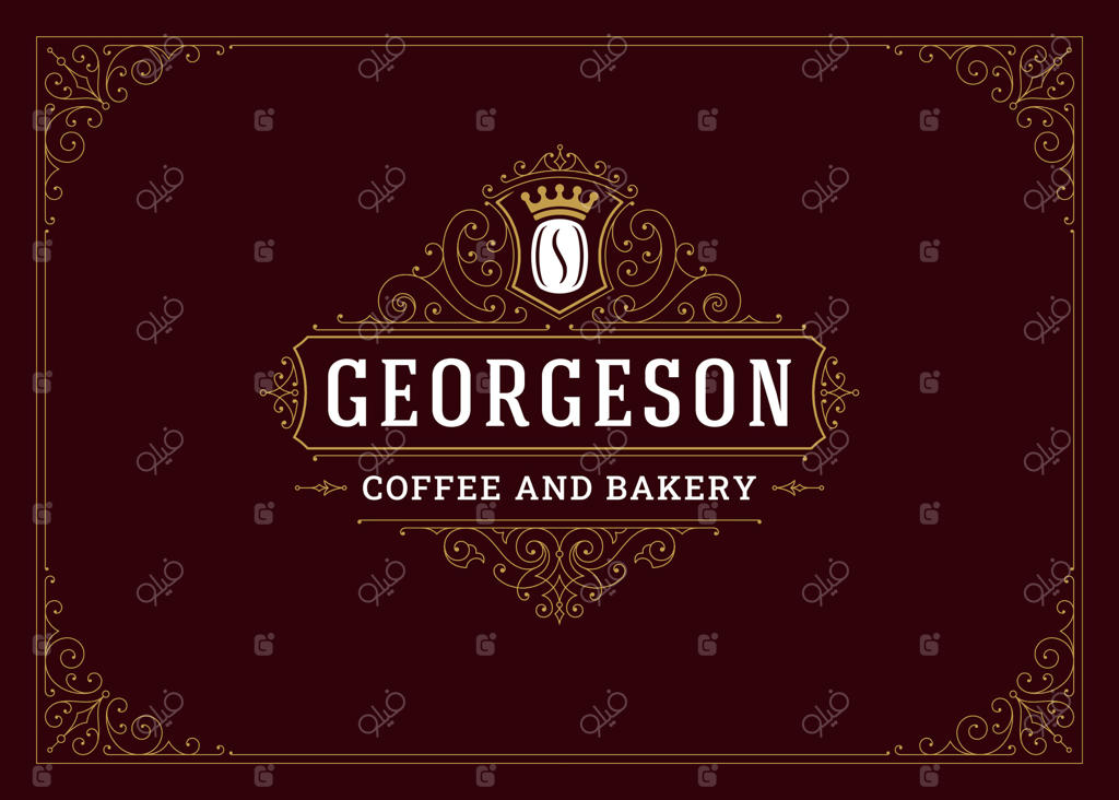 قالب طراحی لوگو لوکس وینتیج با شکوفایی‌های زینتی و دانه قهوه در تاج