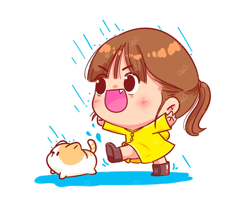 تصویر کارتونی دختر بچه بامزه با بارانی