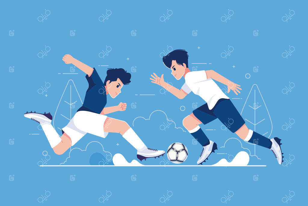 فوتبالیست‌ها در حال شوت زدن به توپ