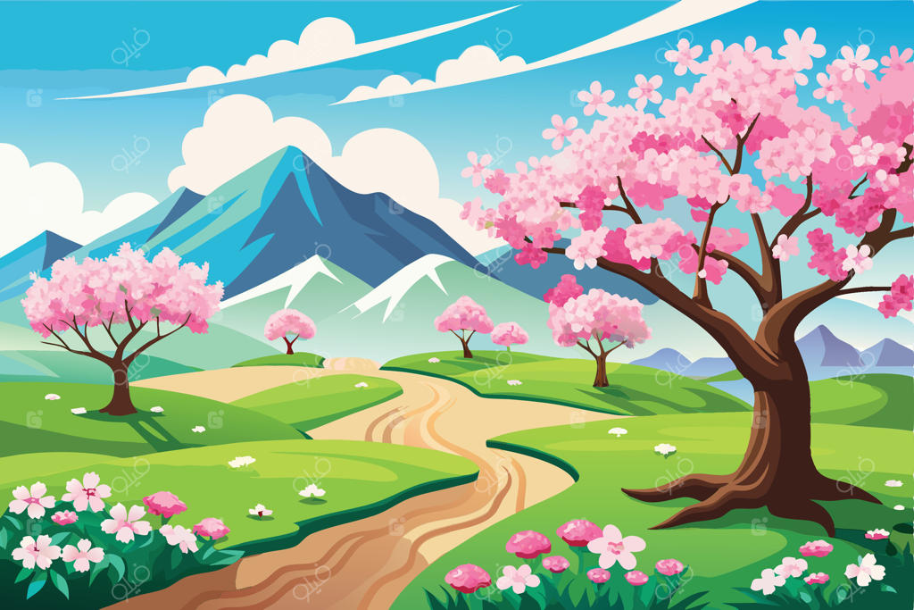 باغ زیبای ژاپنی پر از شکوفه‌های گیلاس