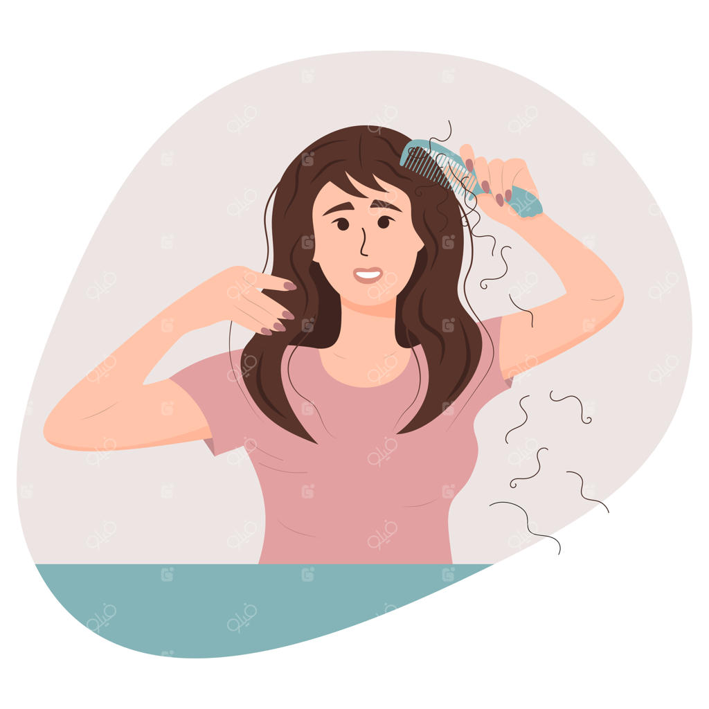 زنی شانه به دست که از ریزش مو رنج می‌برد. آلوپسی در جوانی، مشکلات مو و طاسی