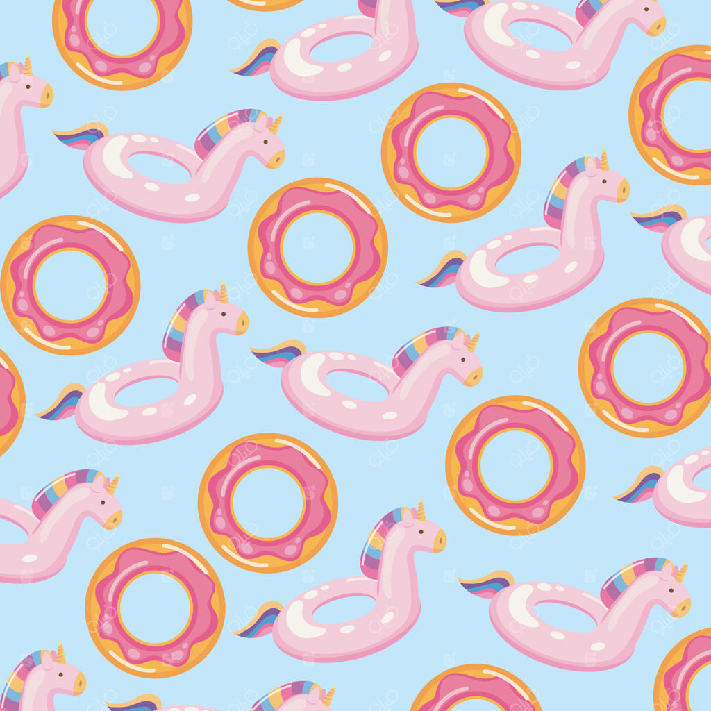 کاغذ دیواری با الگوی پشت‌هم دونات و شناور تک‌شاخ