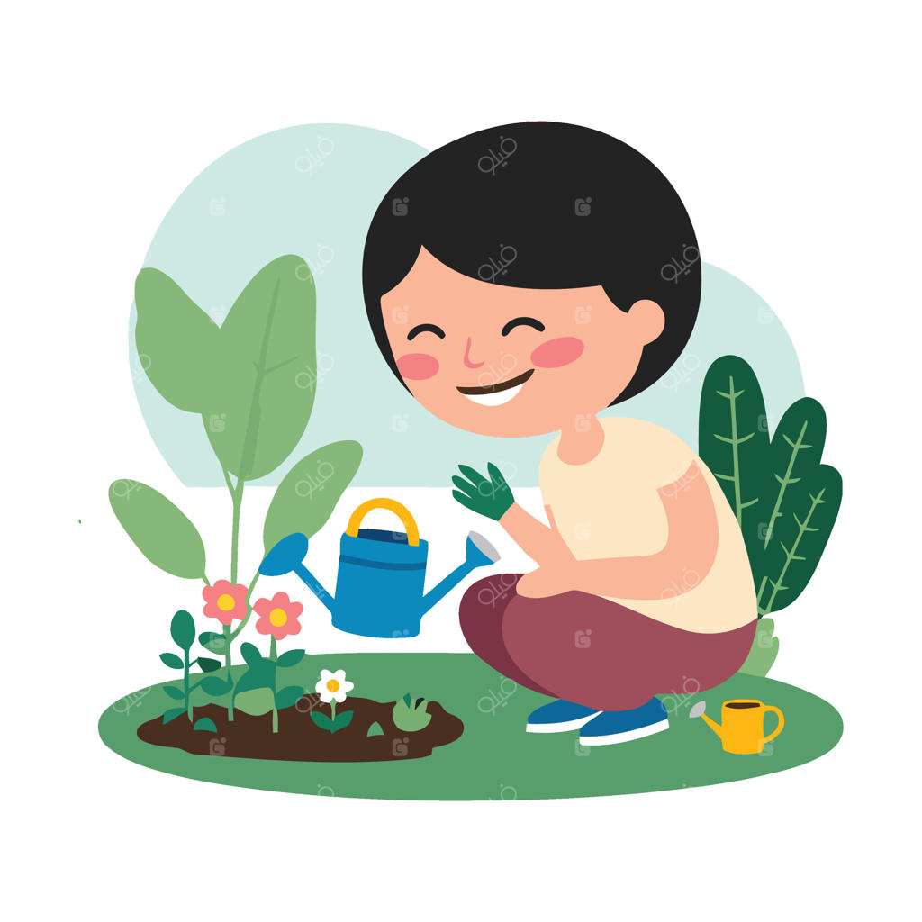 زنی در حال آب دادن به گیاهان در باغ است