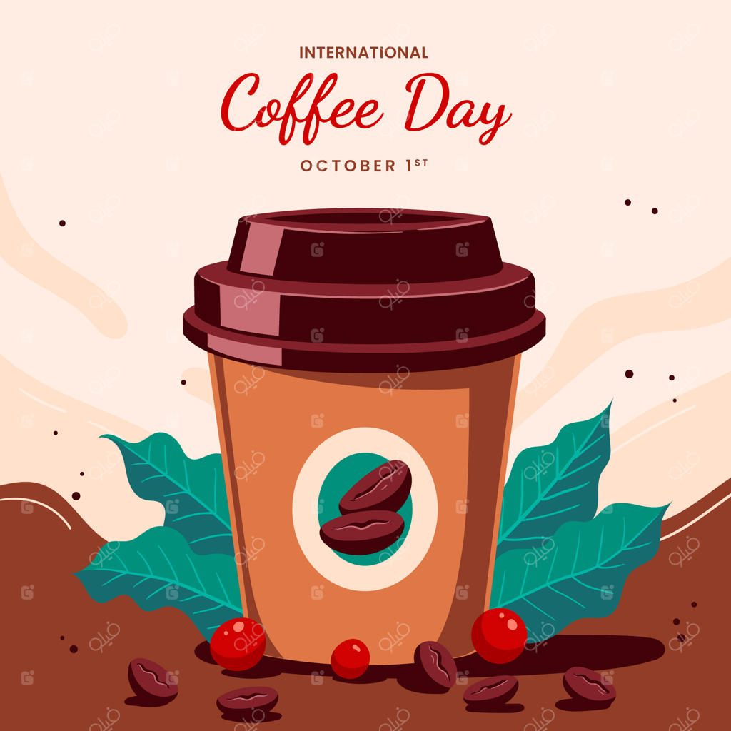 تصویرسازی تخت برای جشن روز جهانی قهوه