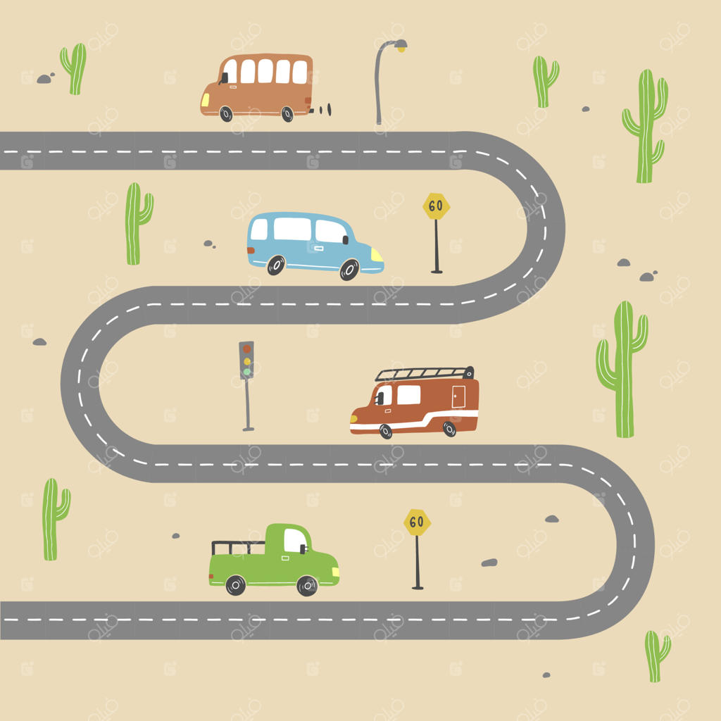 نقشه شهر کودکان: حمل و نقل و جاده‌ها. تصویر وکتور.