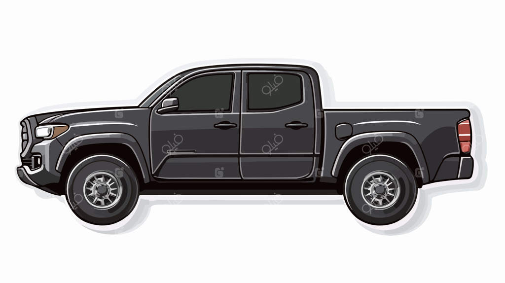 برچسب خودروی پیکاپ خاکستری روی پس‌زمینه‌ی سفید برای مفهوم حمل‌ونقل مسافر