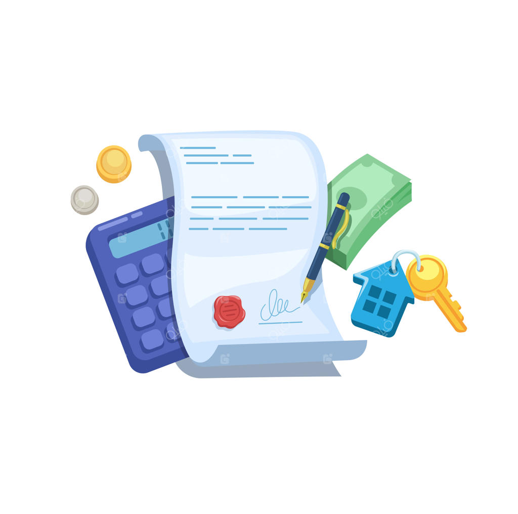 وکتور تصویرسازی کارتونی قرارداد کاغذی، نماد کسب‌وکار مالی و املاک