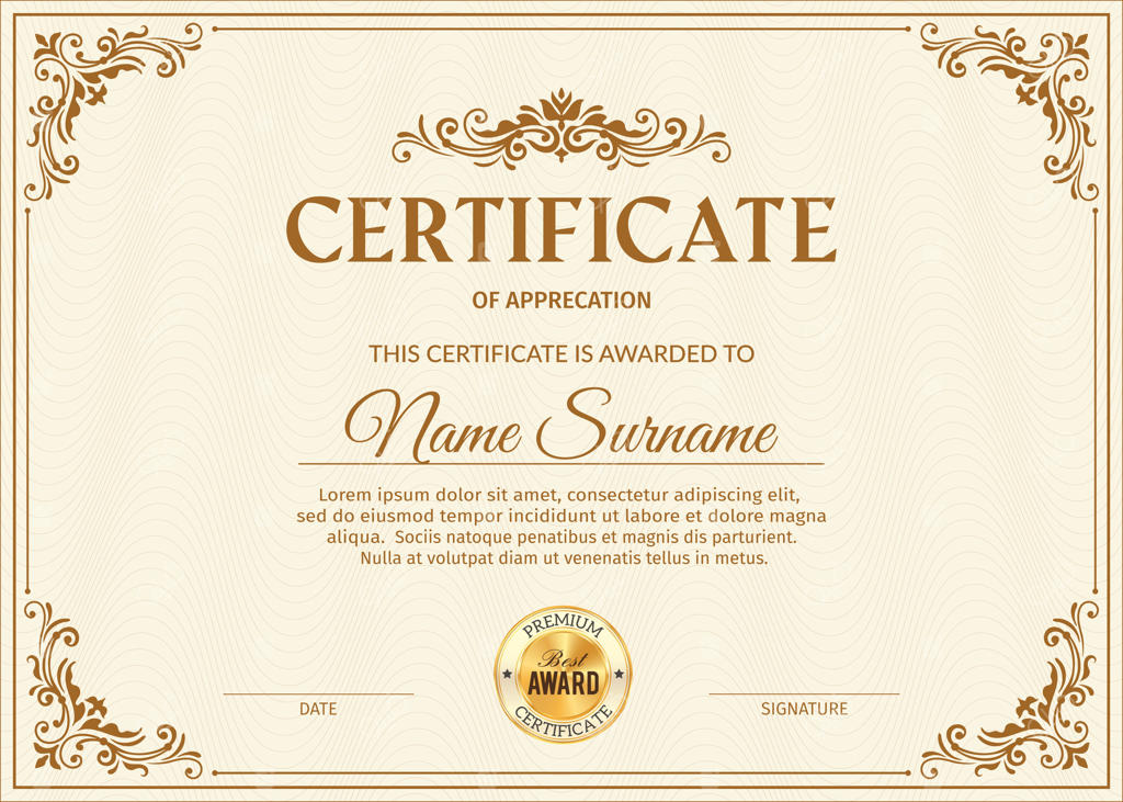 قالب مدرک تقدیر با حاشیه قاب قدیمی