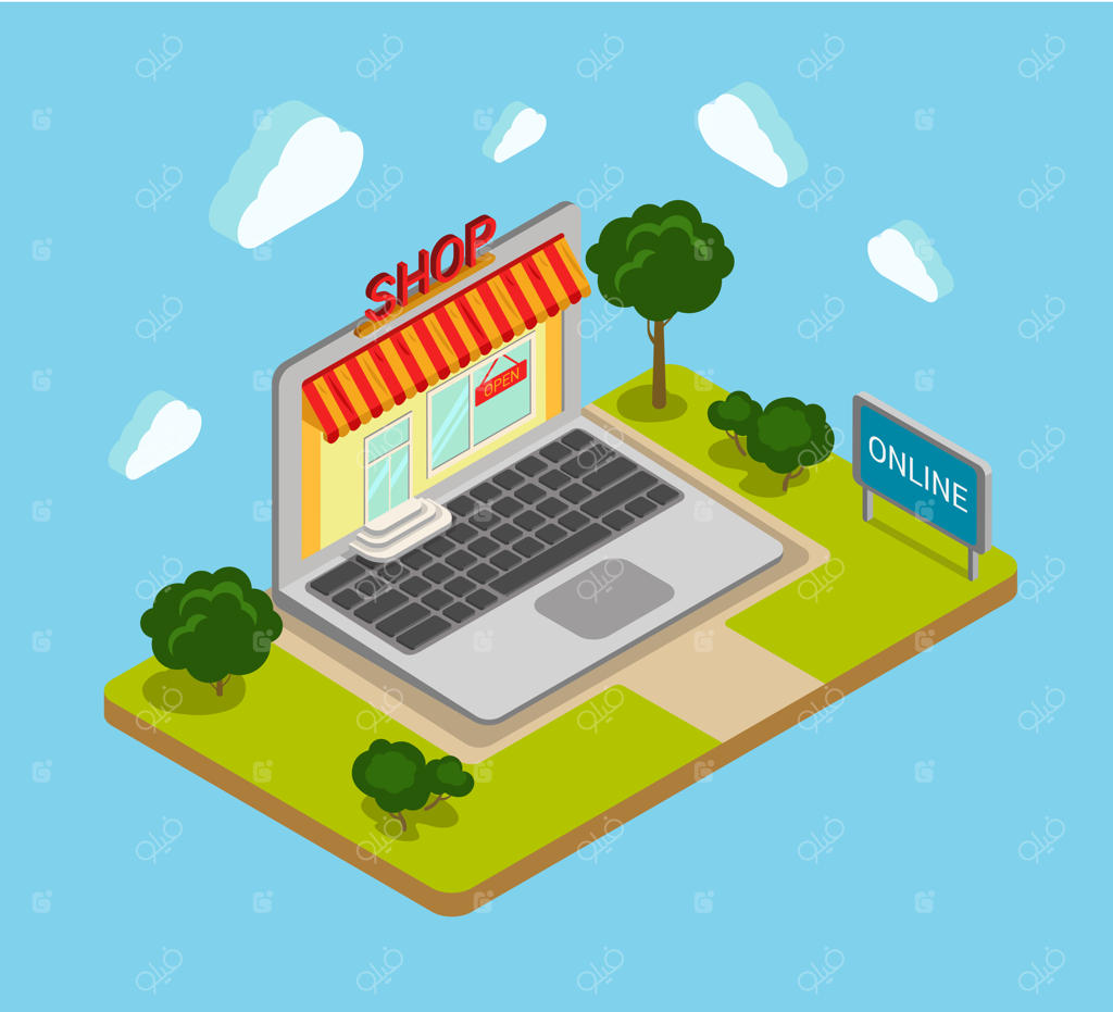 مفهوم اینفوگرافیک وب شاپینگ آنلاین به سبک ایزومتریک