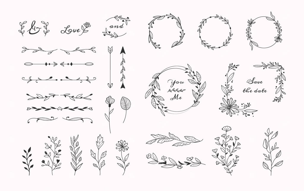 مجموعه تزیینات و نقش‌ونگارهای عروسی با طراحی دستی