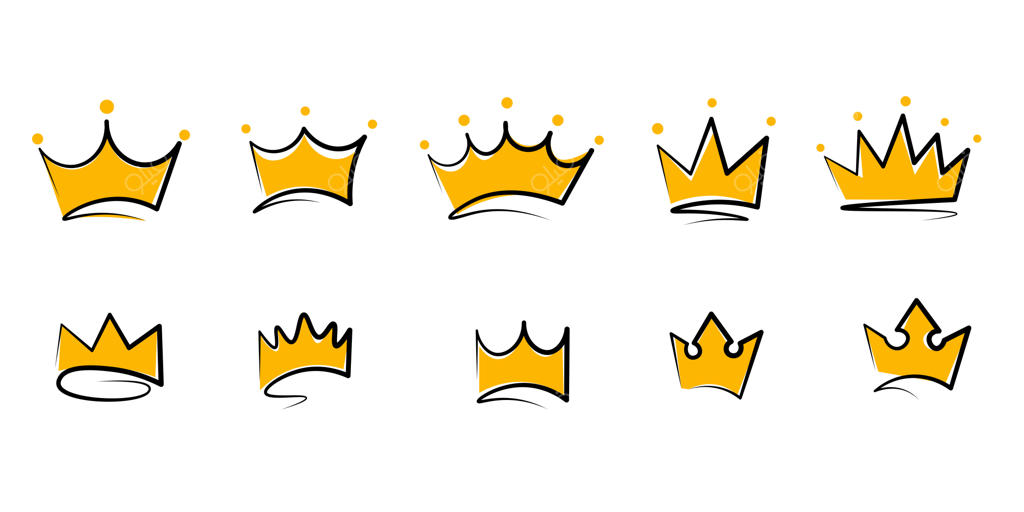 مجموعه آیکون تاج‌های دست‌کشیده: نمادهای تاج طلایی مجزا