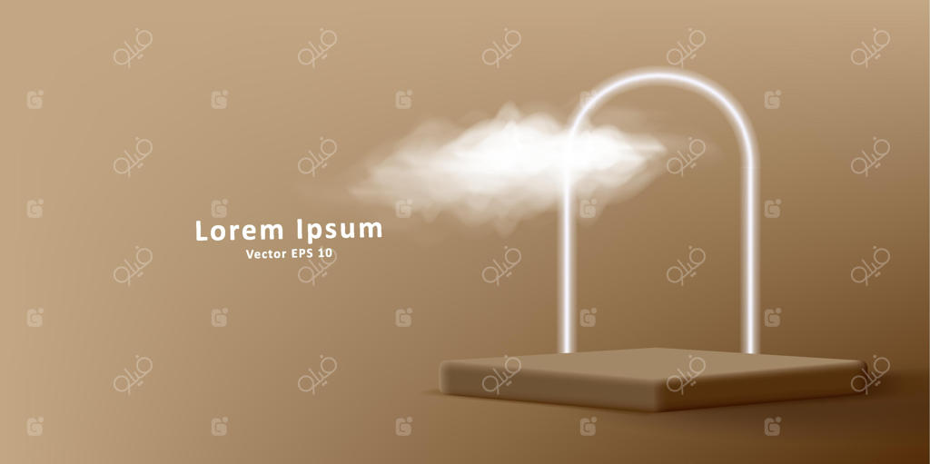 سکوی مکعبی سه‌بعدی با طاق نئونی و تصویرسازی ابر واقع‌گرایانه