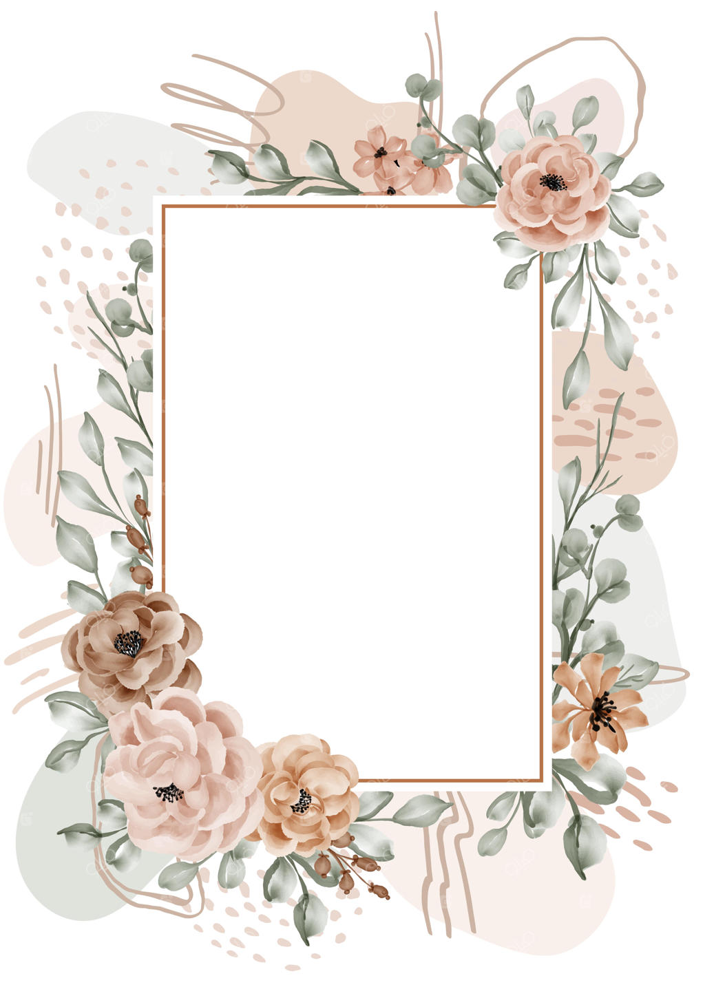 قاب گل‌دار با برگ‌های رز و پس‌زمینه‌ای از اشکال انتزاعی