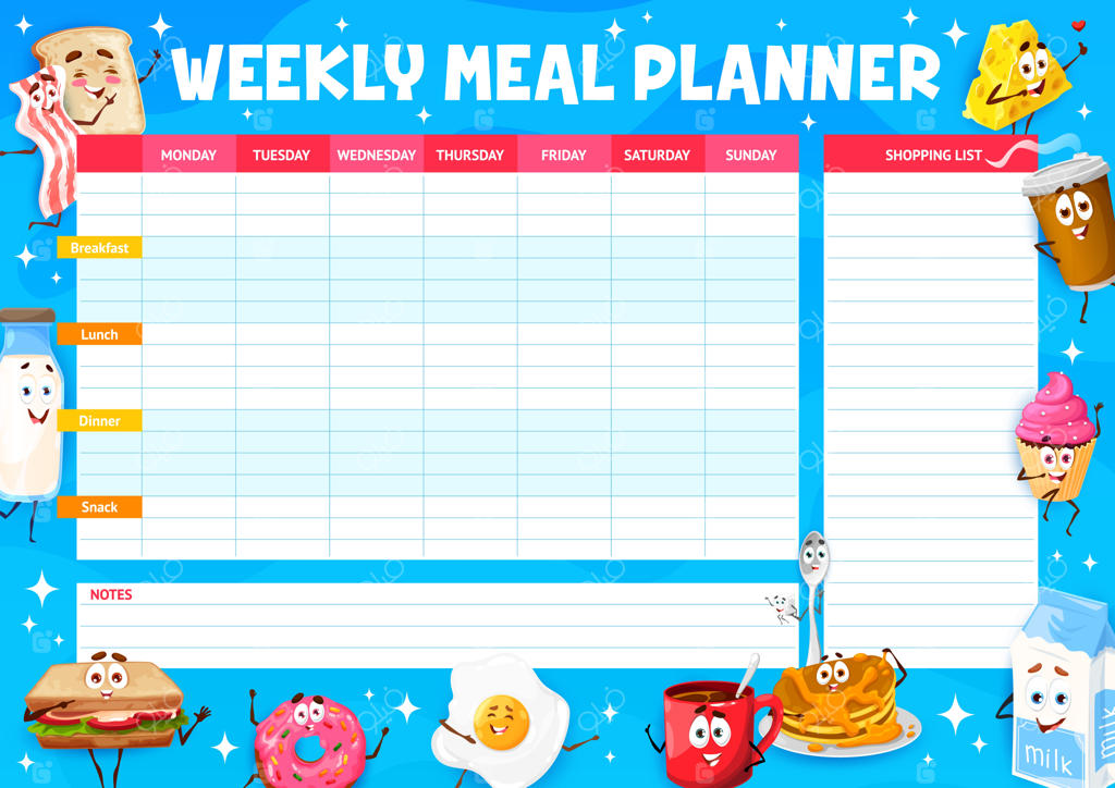 برنامه‌ریز هفتگی وعده صبحانه یا شخصیت‌های لبنیاتی