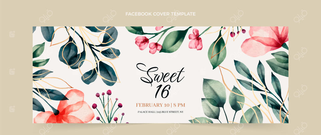 قالب کاور شبکه اجتماعی طرح آبرنگی برای جشن تولد شانزده سالگی