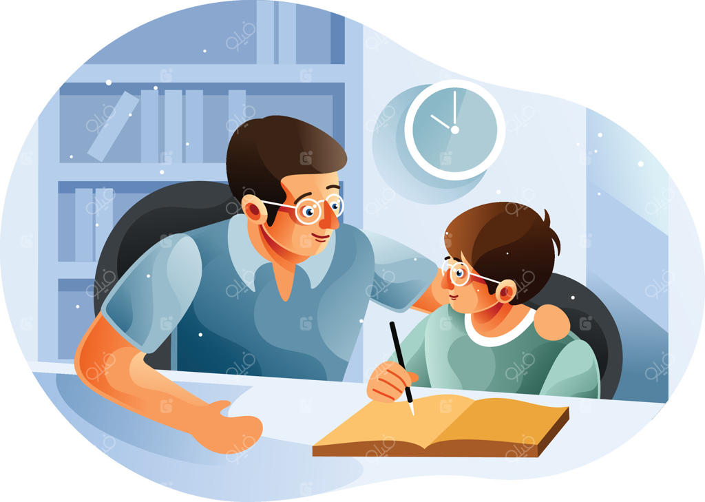 درس خواندن پسر با پدر در خانه