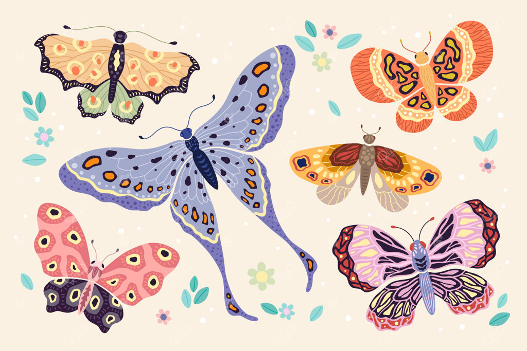 مجموعه پروانه‌های طراحی شده با دست