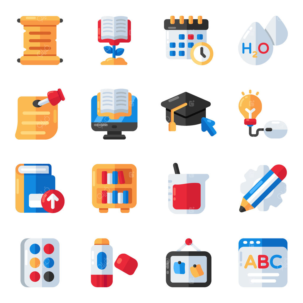 مجموعه‌ای از آیکون‌های تخت برای یادگیری و دانش