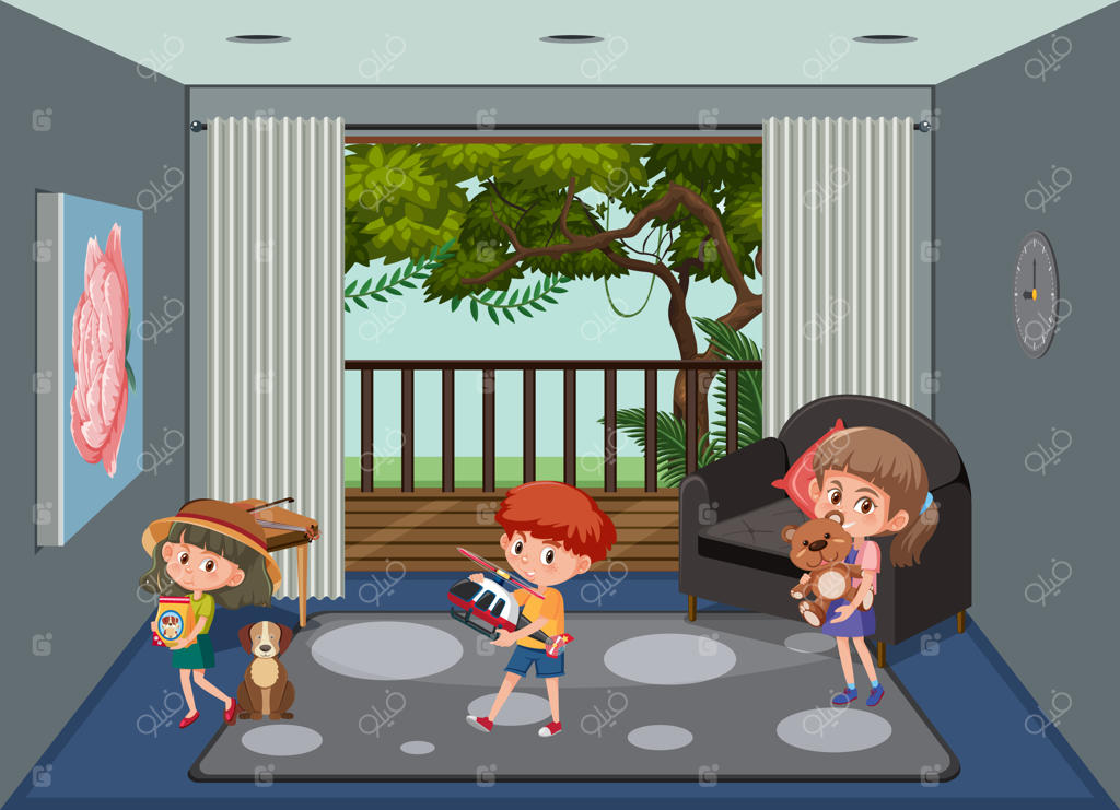 صحنه‌ای از اتاق نشیمن با شخصیت‌های کارتونی کودکانه