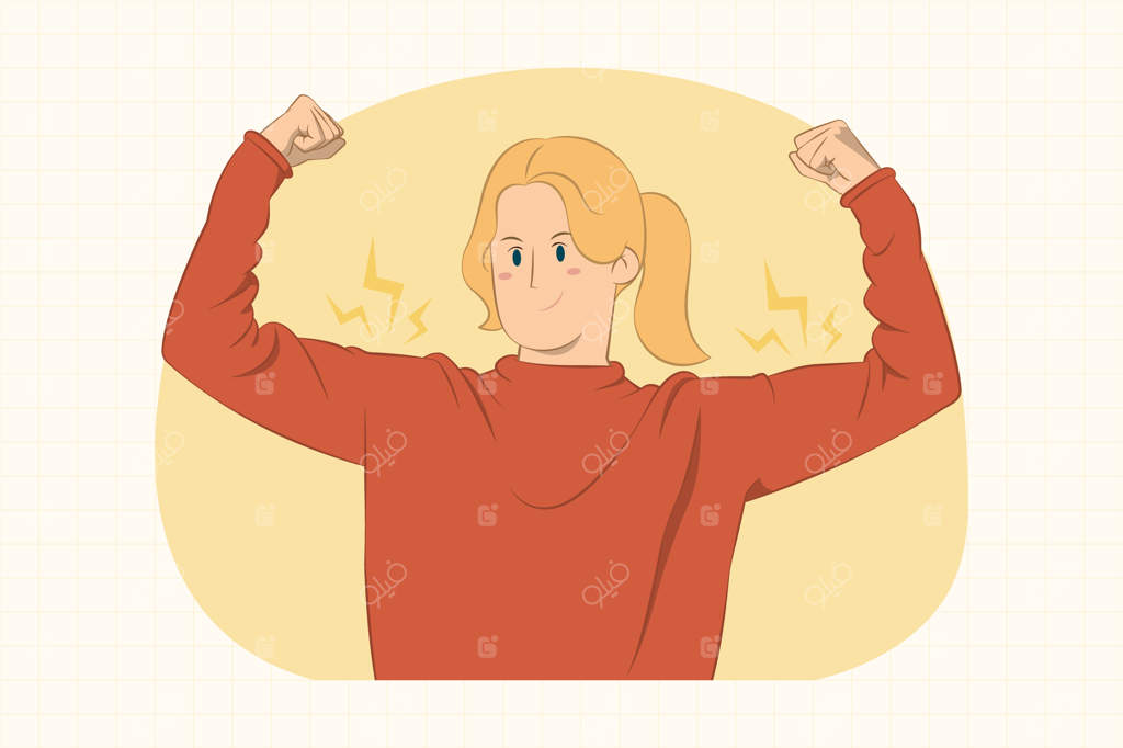 زن جوان و قوی که عضله‌های خود را نشان می‌دهد