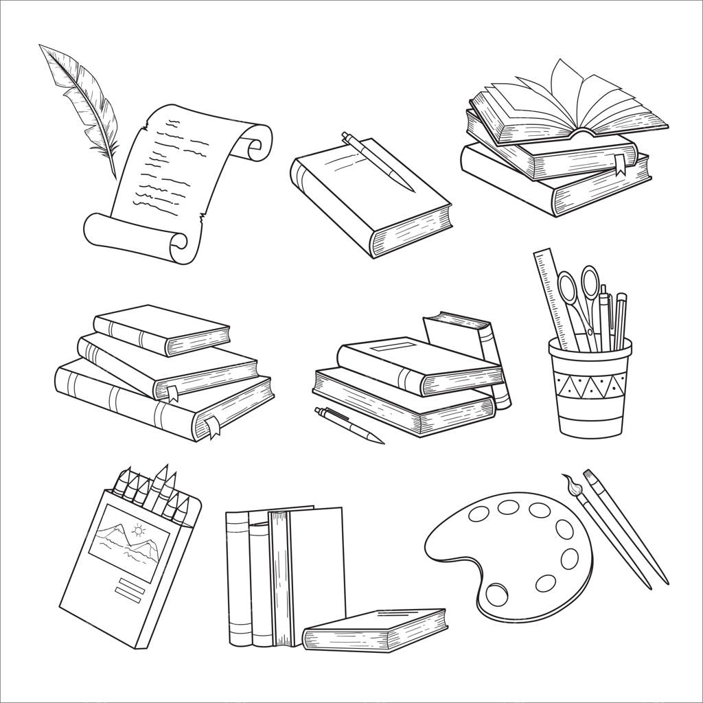 مجموعه کتاب‌های دست‌کشیده: طراحی اسکچ از ادبیات برای کتابخانه دانش‌آموزان یا دانشجویان