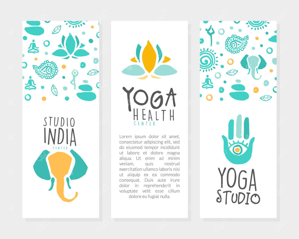 مجموعه قالب کارت مرکز سلامت یوگا با فضای متن، کلاس مراقبه، تمرین معنوی مناسب برای بنر، تراکت، بروشور با طراحی دستی