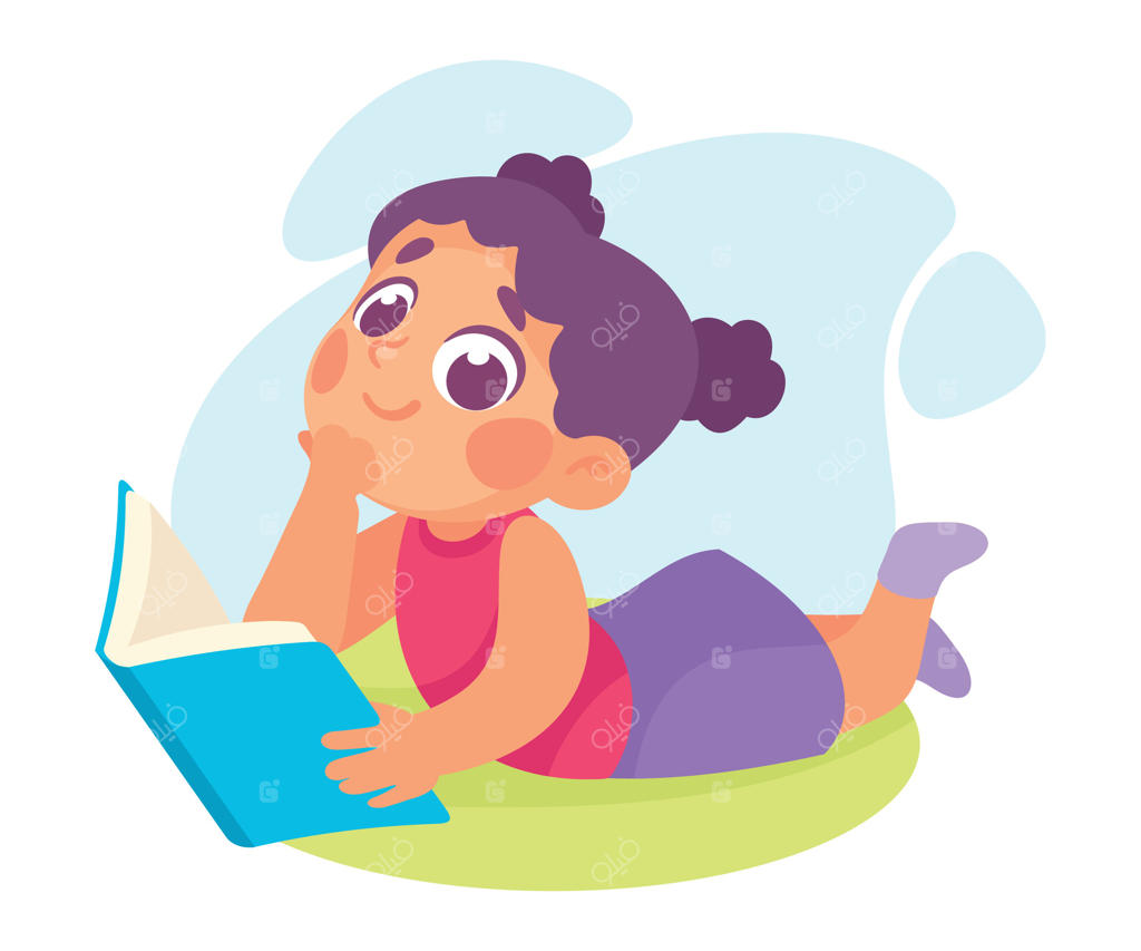 تصویر دختری زیبا در حال کتاب‌خوانی روی زمین