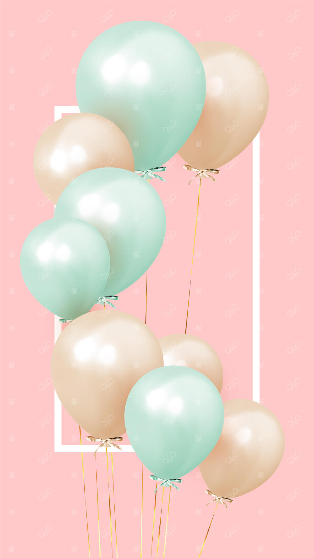 پس‌زمینه جشن با بادکنک‌های هلیومی. جشن تولد، پوستر، بنر سالگرد مبارک. فضای خالی برای متن. بادکنک سه‌بعدی برداری با روبان، به رنگ صورتی.