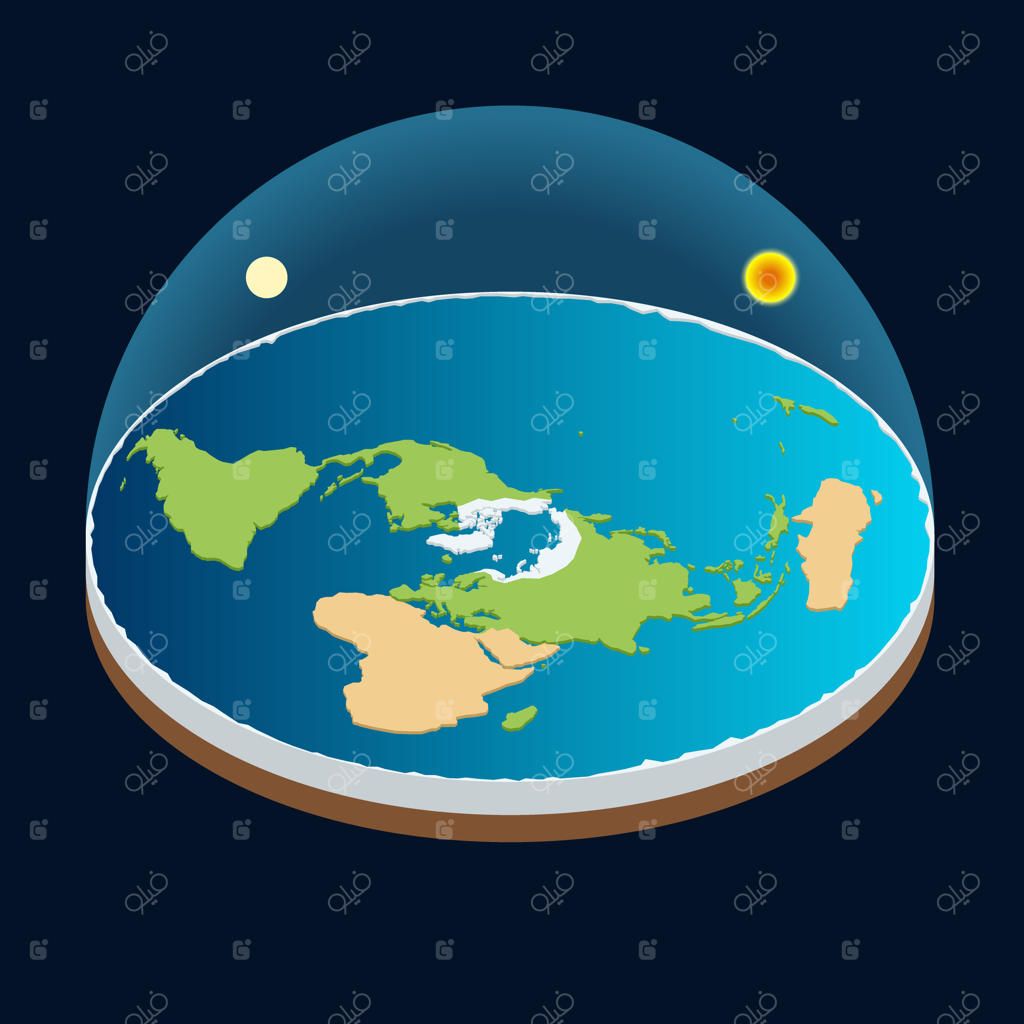 تصویر وکتور سیاره زمین، خورشید و ماه به صورت ایزومتریک.