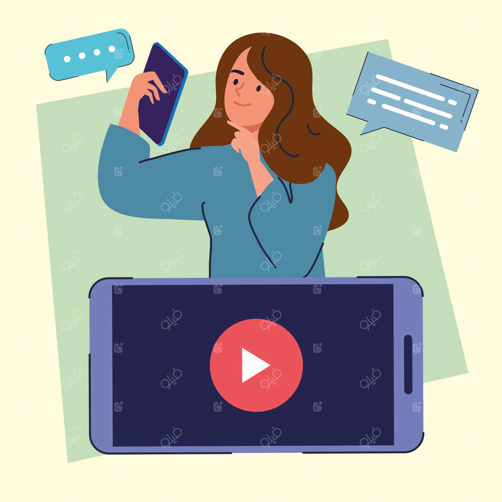 زن و گوشی هوشمند با دکمه پخش