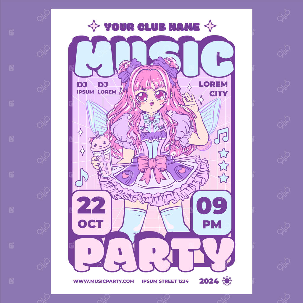 پترن پوستر دست‌ساز به سبک کاوایی