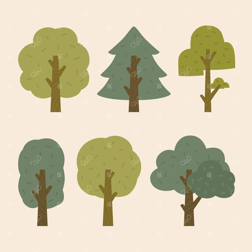 مجموعه‌ای از طرح‌های مسطح انواع درختان