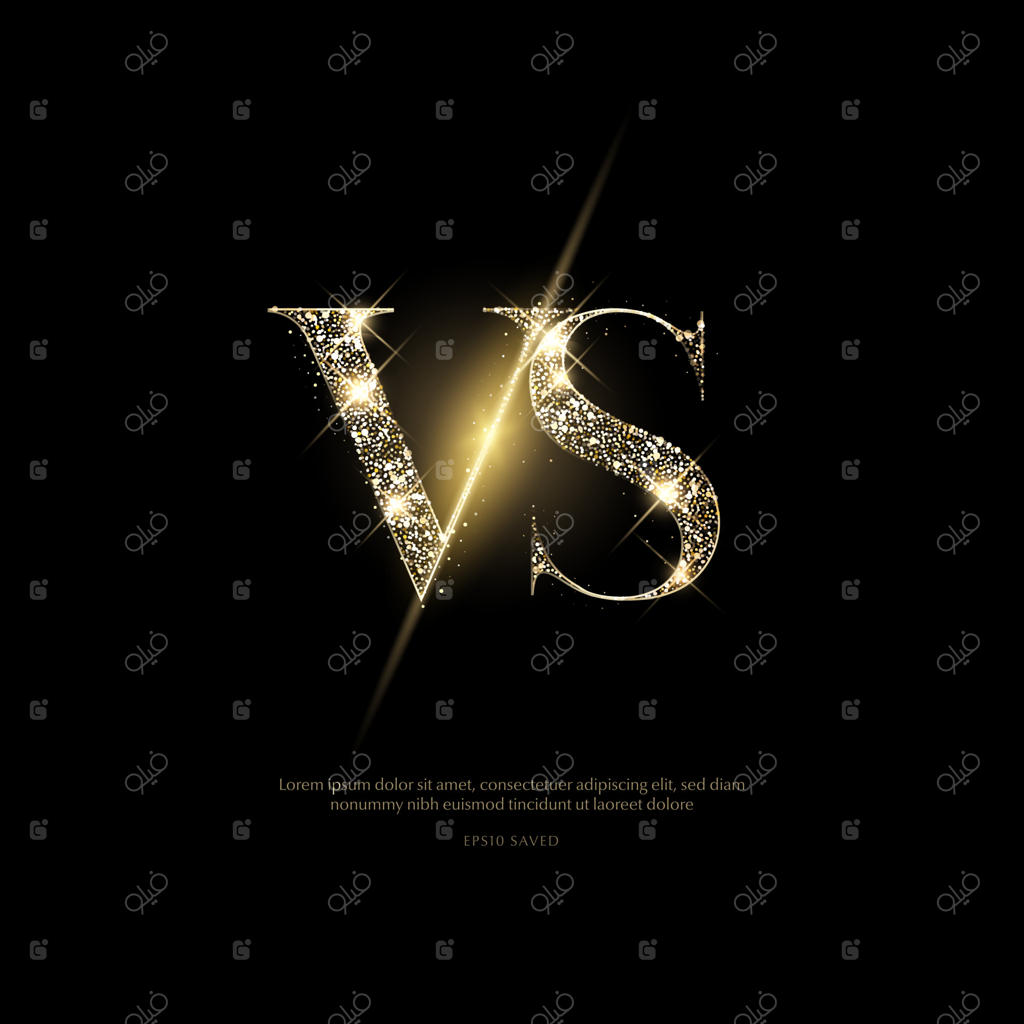 حروف طلایی براق بر روی زمینه سیاه، حروف درخشان.