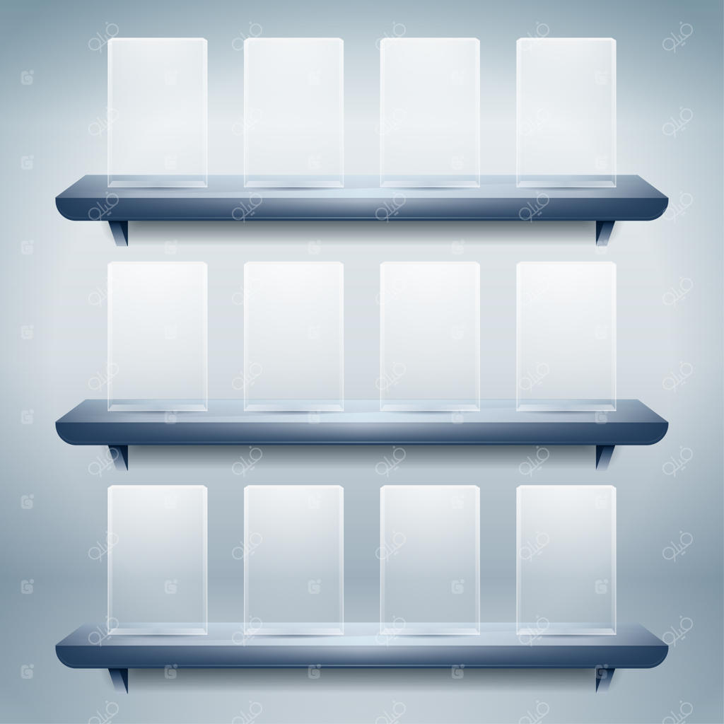 قفسه نمایش با دکمه‌های شیشه‌ای خالی