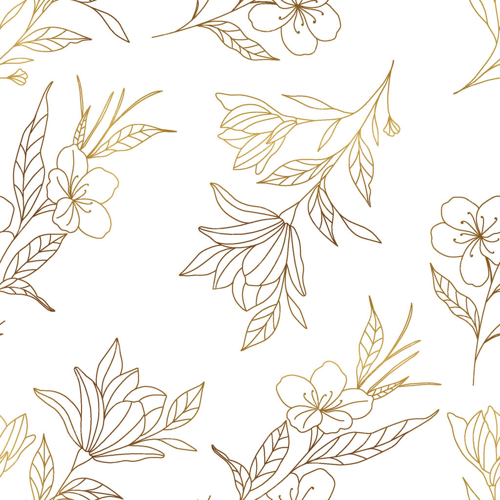 پس‌زمینه لوکس با طرح خطی گل طلایی: طراحی ظریف و طبیعی با گل‌های نخ‌طلا برای دکوراسیون، کاغذ دیواری، پوستر، و کارت