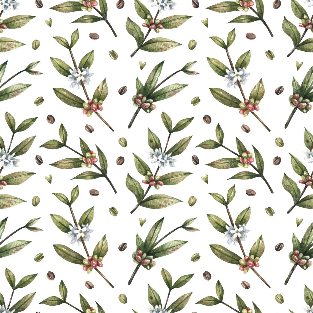 پترن بی‌وقفه آبرنگی با شاخه‌های ترسیم‌شده‌ بوش‌های قهوه