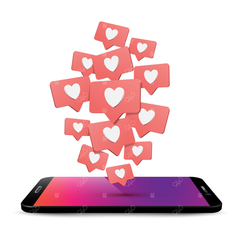 تلفن همراه: تصویرسازی سه‌بعدی واقعی از لایک‌ها و نظرات با قلب‌ها و پیام‌ها