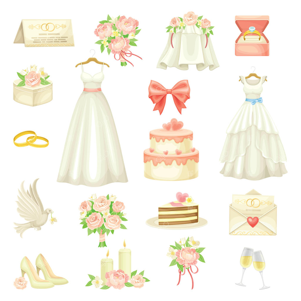 مجموعه نمادها و اشیای مراسم عروسی و ازدواج