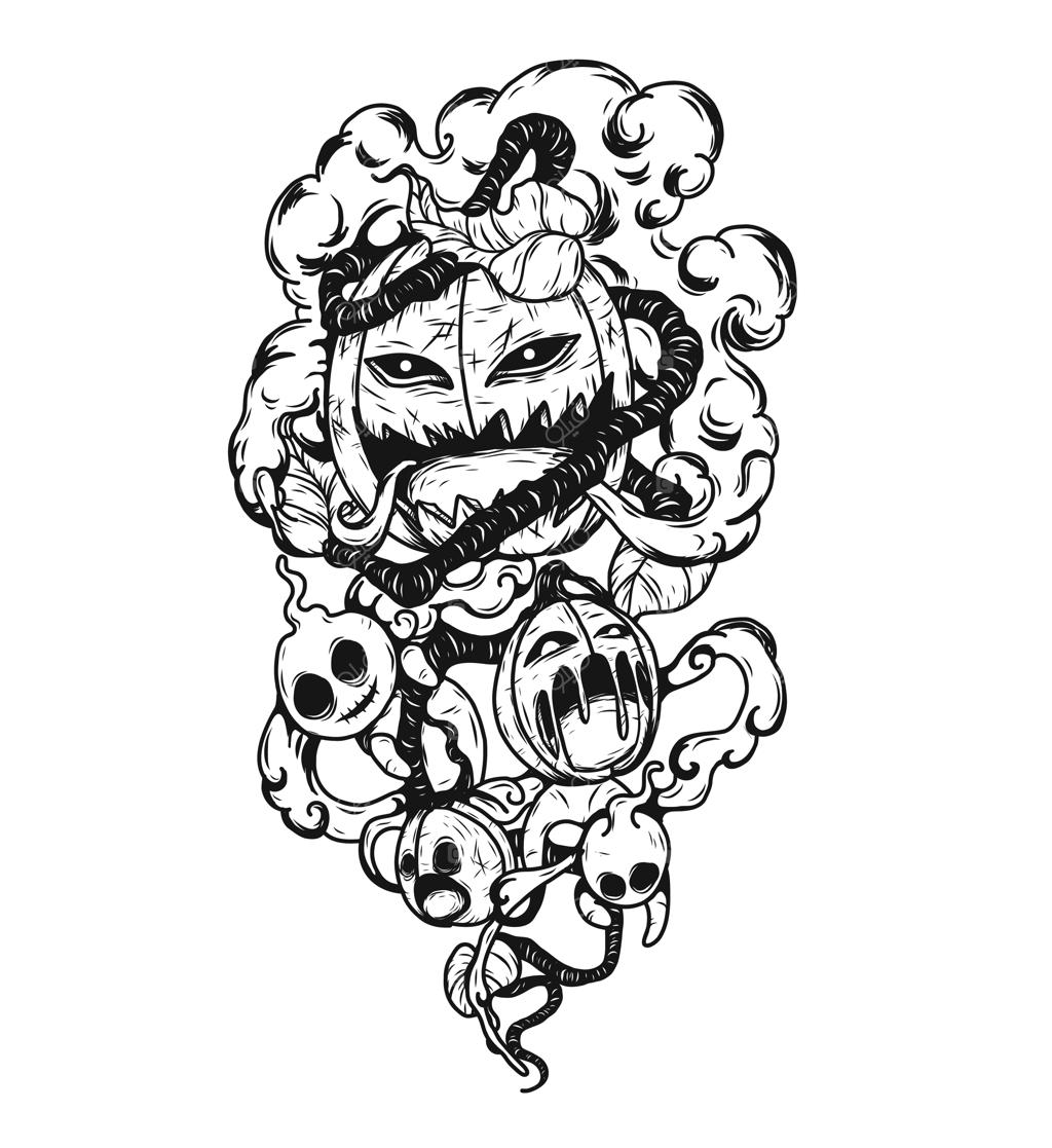 خالکوبی کدو شیطانی روی زمینه سفید