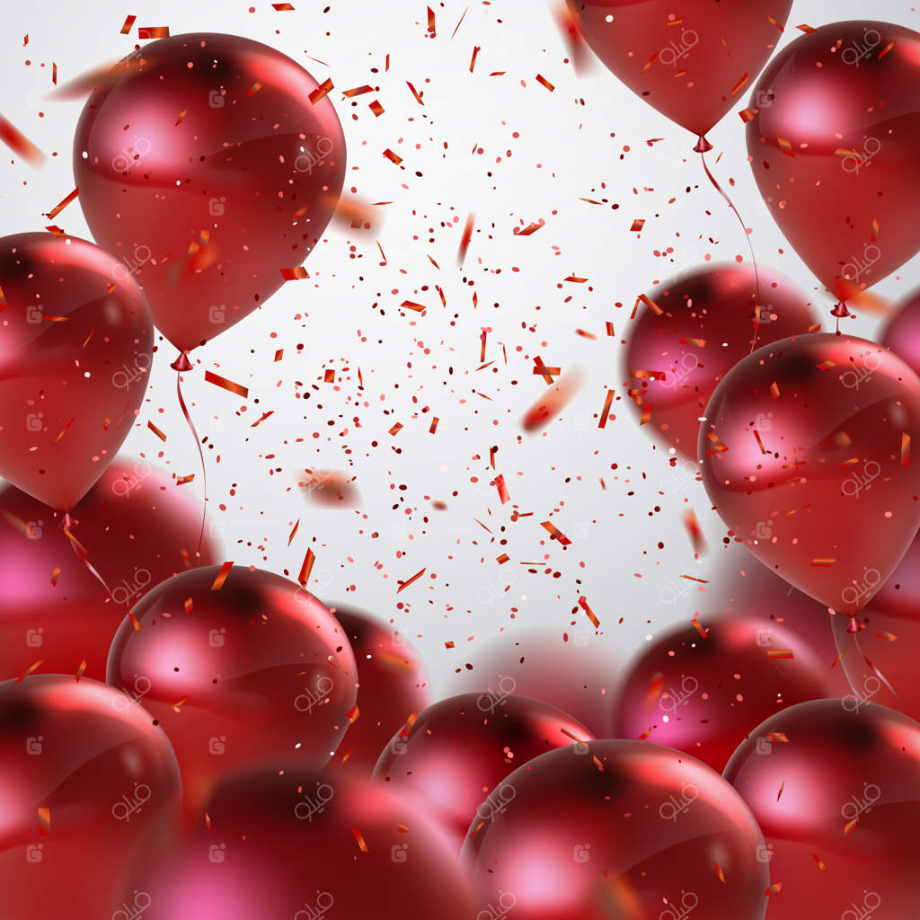 جشنواره تعطیلات با بادکنک‌های قرمز و کاغذ رنگی‌ها