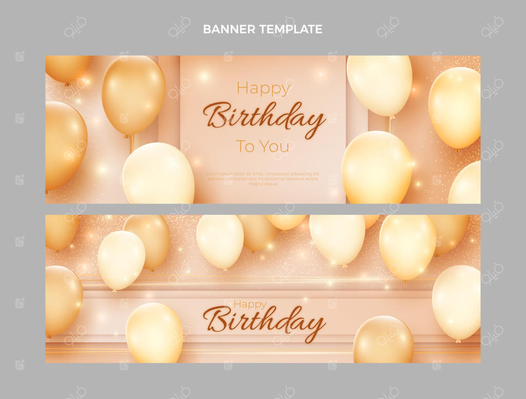بنرهای تولد طلایی و لوکس به‌صورت افقی و واقع‌گرایانه